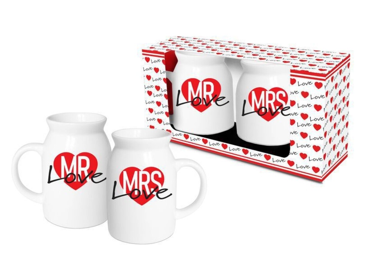 2 db Bögre Mrs + Mr Love, 350 ml, porcelán