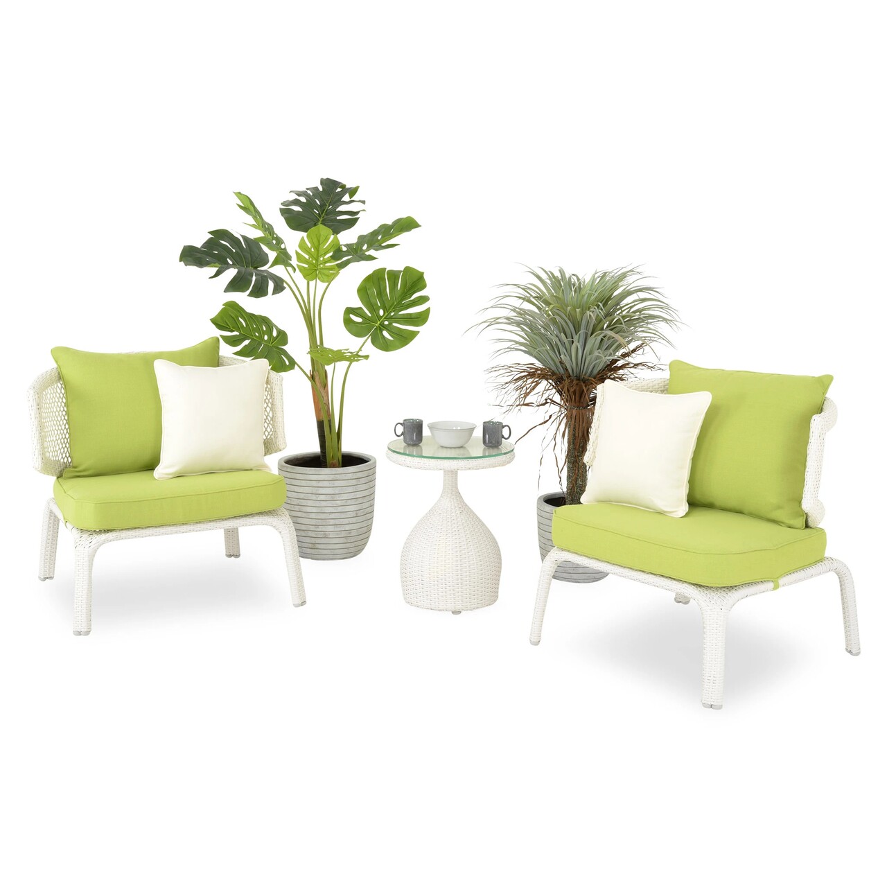 Cerres 2 db Kerti/terasz fotel és asztalka, fehér/zöld