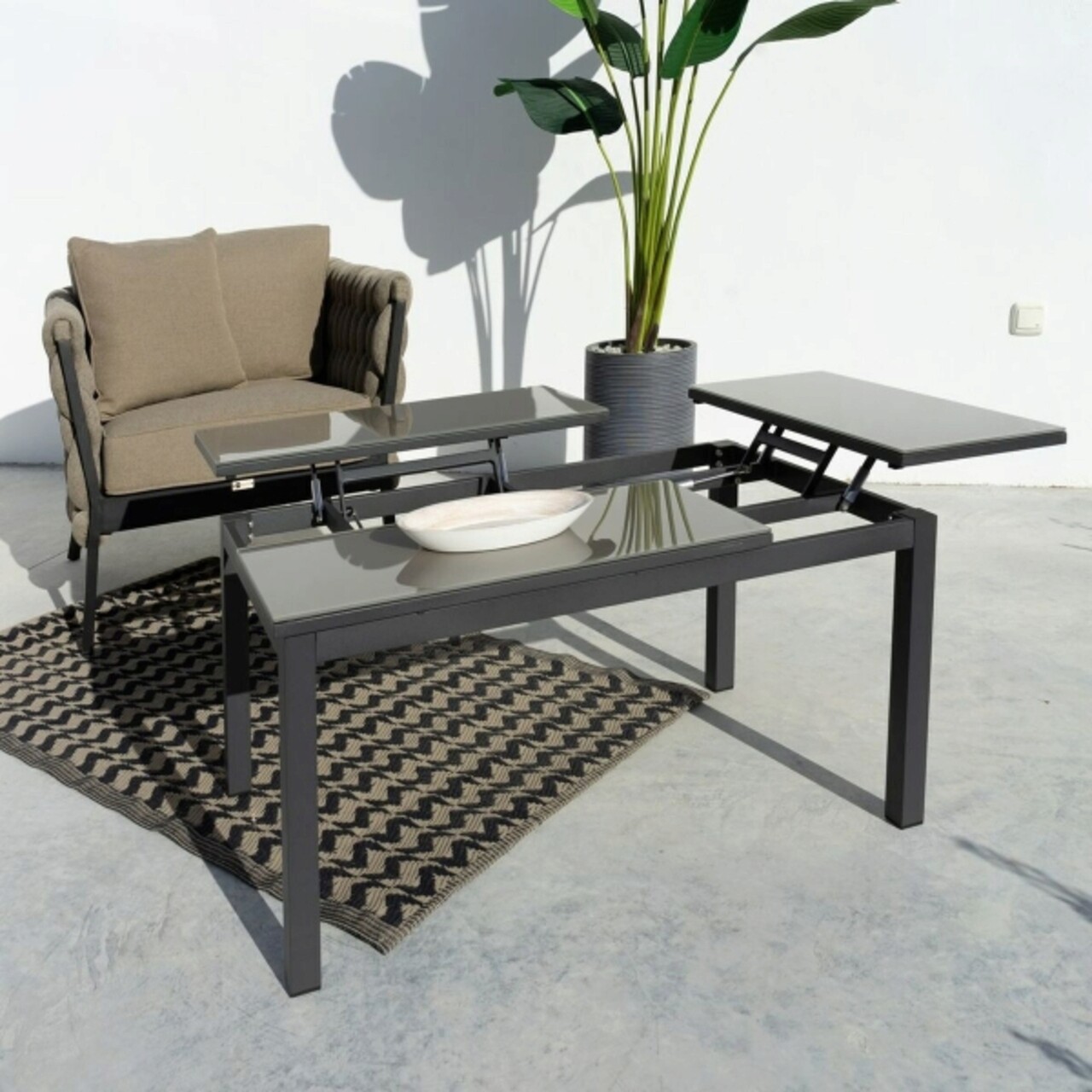 Bigbuy home agnes kerti asztal összecsukható asztallappal, 100 x 60 x 48.5 cm, alumínium/edzett üveg, grafitszürke