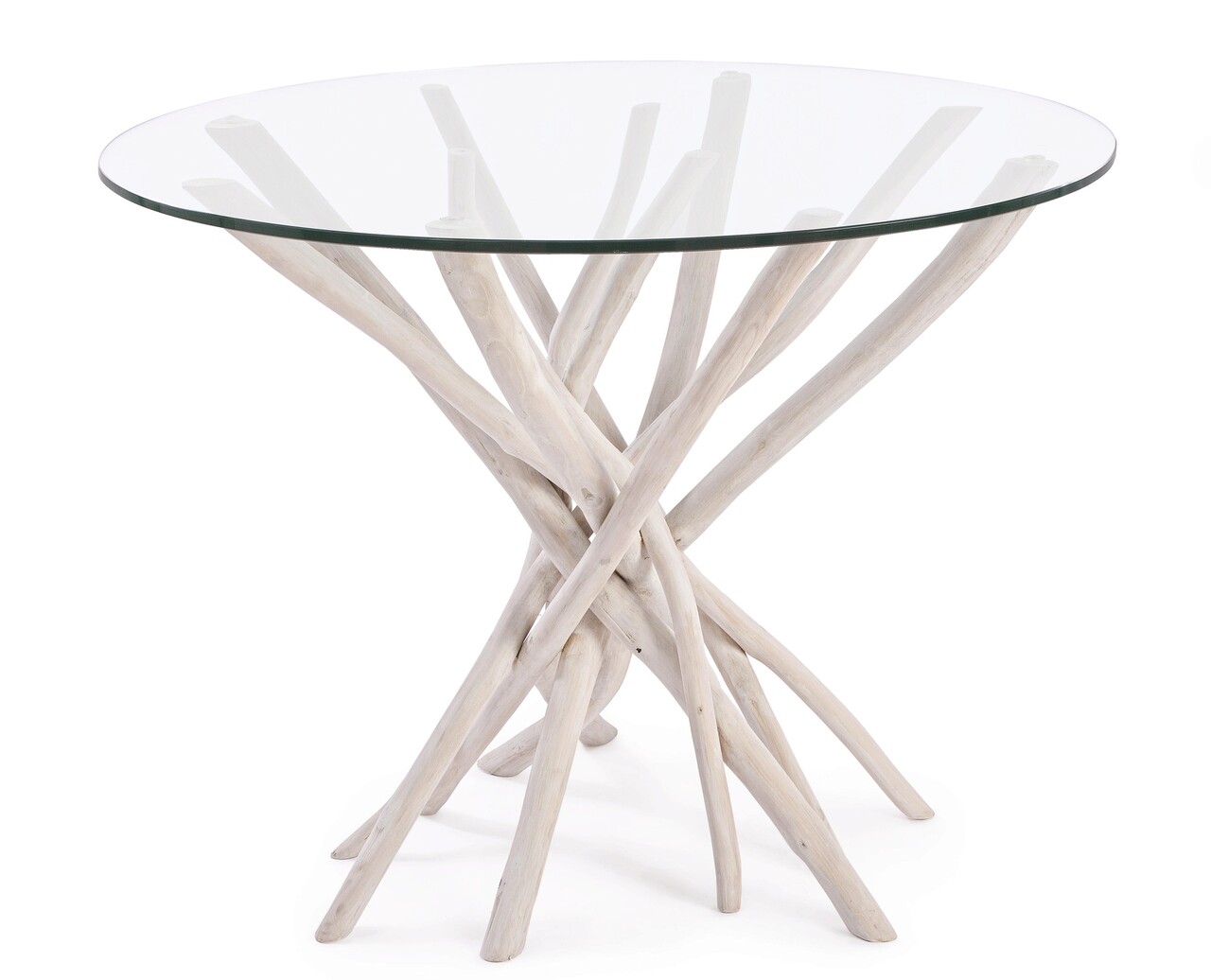 Sahel asztal, bizzotto, 110 x 110 x 76 cm, tíkfa lábak/edzett üveg