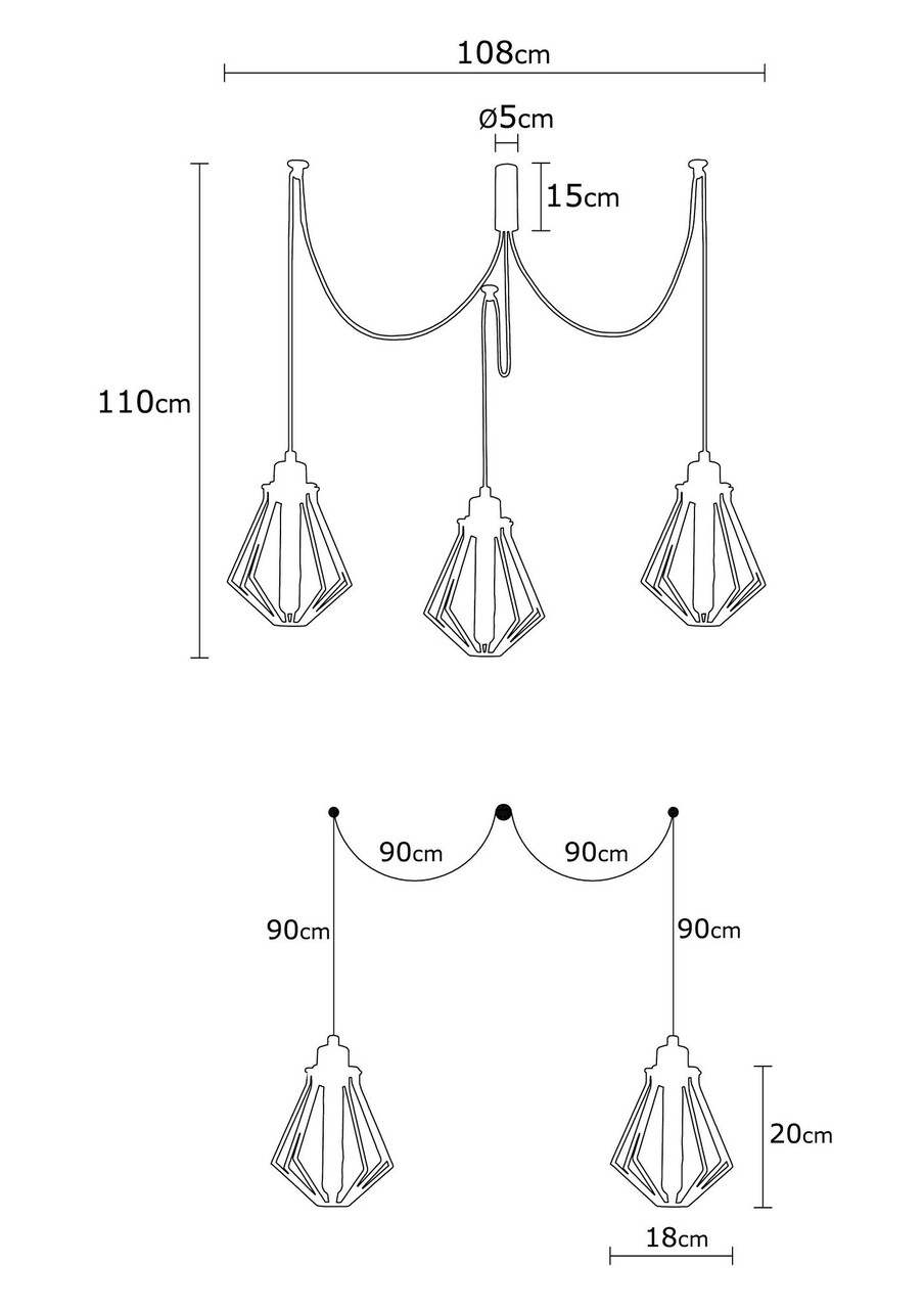 Oylat N-1033 Csillár, Noor, 110 X 108 Cm, 3 X E27, 100W, Fekete