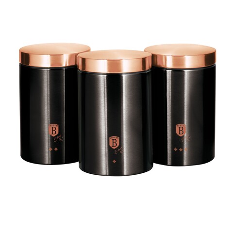 3 db-os készlet tea, cukor és kávé tárolására, Berlinger, Black Rose Collection, alumínium / rozsdamentes acél, fekete