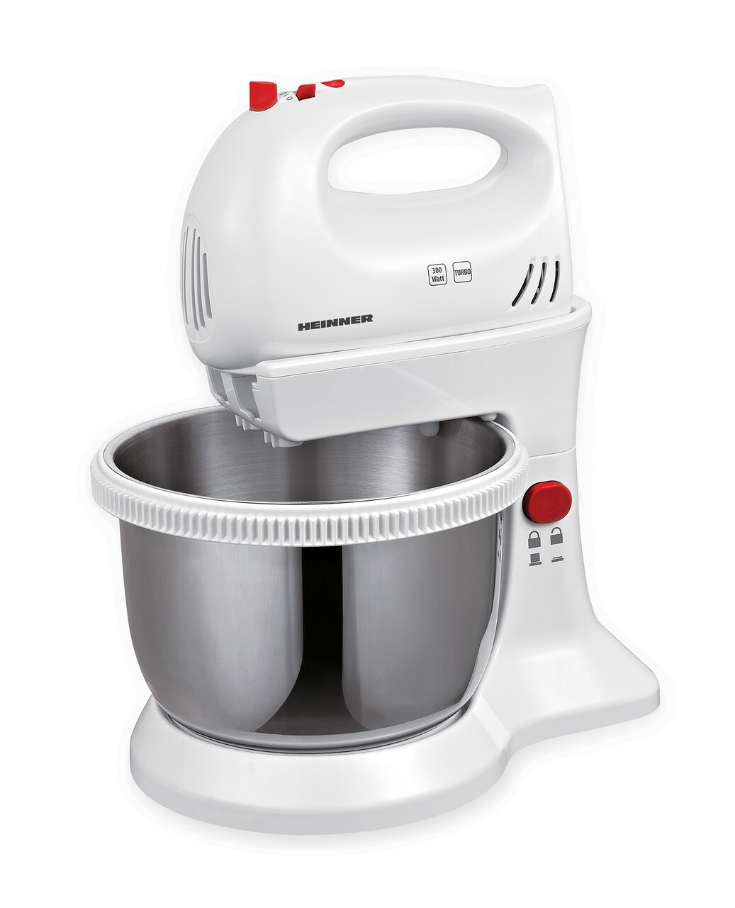 Charm tál mixer, Heinner, 300 W, 5 sebesség, fehér/szürke