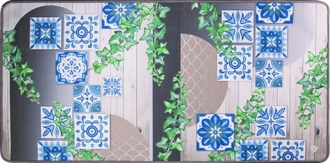 Konyhai szőnyeg, Olivio szőnyegek, Miami 3, kék virágok, 55 x 230 cm, poliészter, többszínű