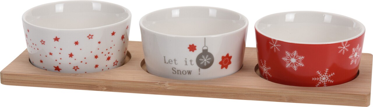 Xmas Szett harapnivalónak, 4 darabos, porcelán/bambusz, színes