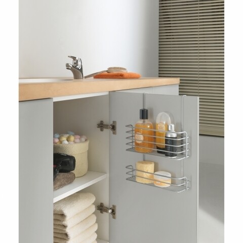 Dupla akasztós polc fürdőszobához/konyhához Oasis, Metaltex, 26x12x36 cm, fém / polytherm bevonat, ezüst