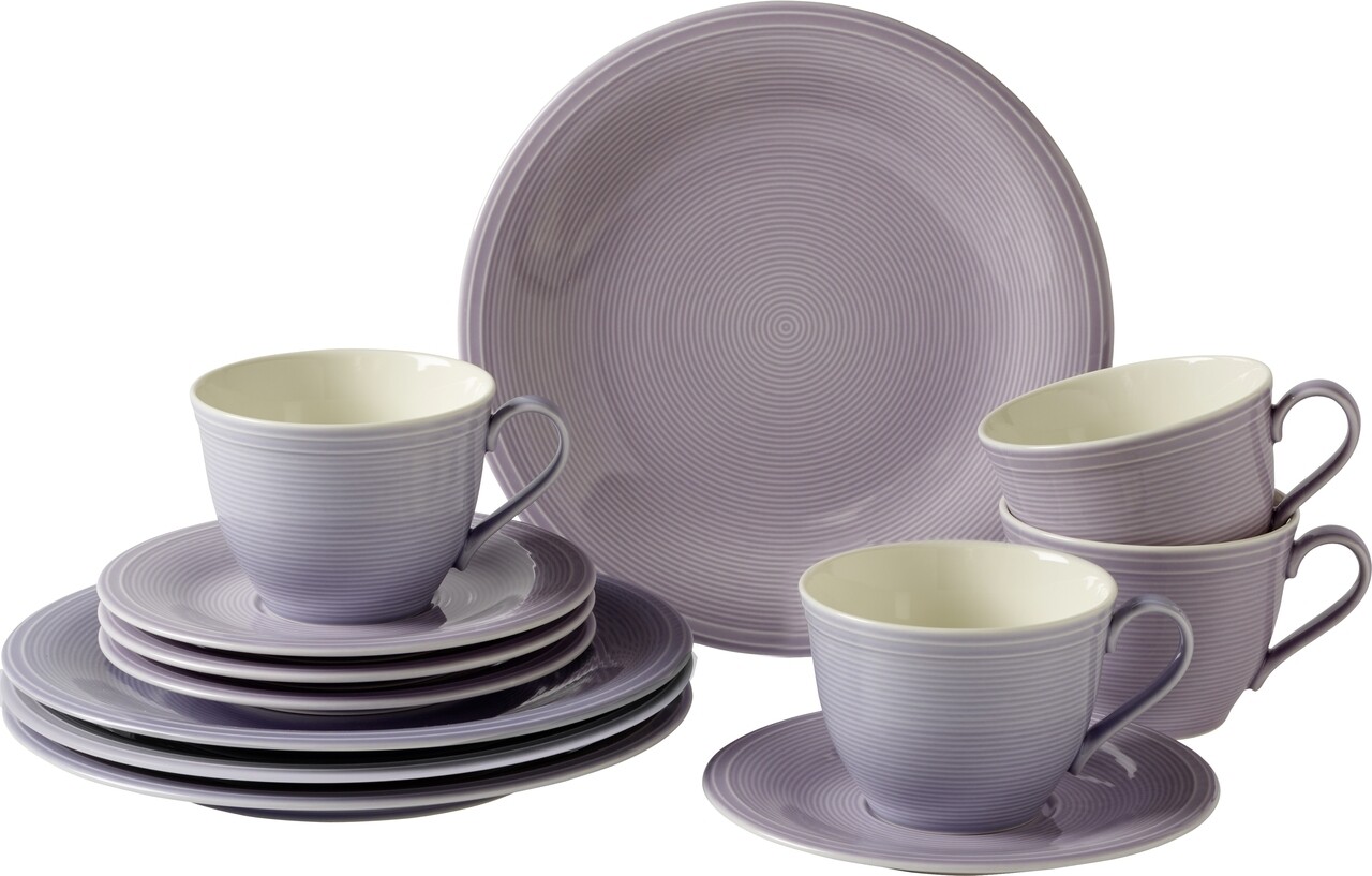 12 darabból álló kávéskészlet, mint a Villeroy & Boch, színes hurok kékfehér, prémium porcelán, lila