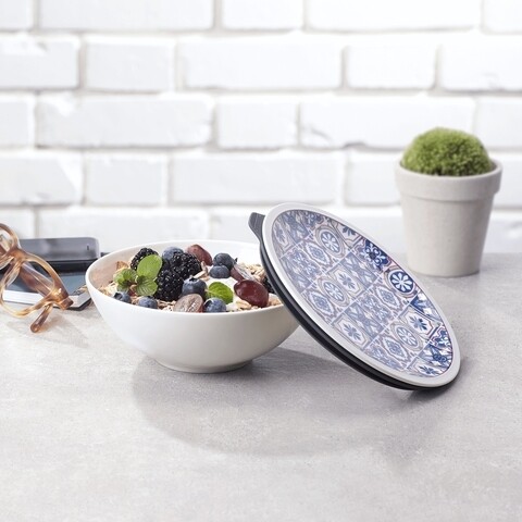 Villeroy & Boch Mély tál fedővel, To Go Indigo Dish M, vízzáró, 350 ml, prémium porcelán / szilikon