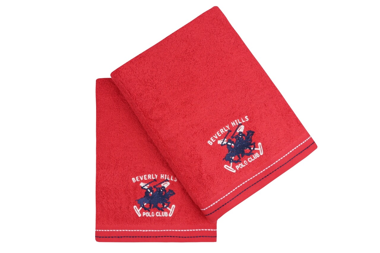 Beverly Hills Polo Club 2 darabos Fürdőszobai törölköző szett, 401, 70x140 cm, 100% pamut, piros