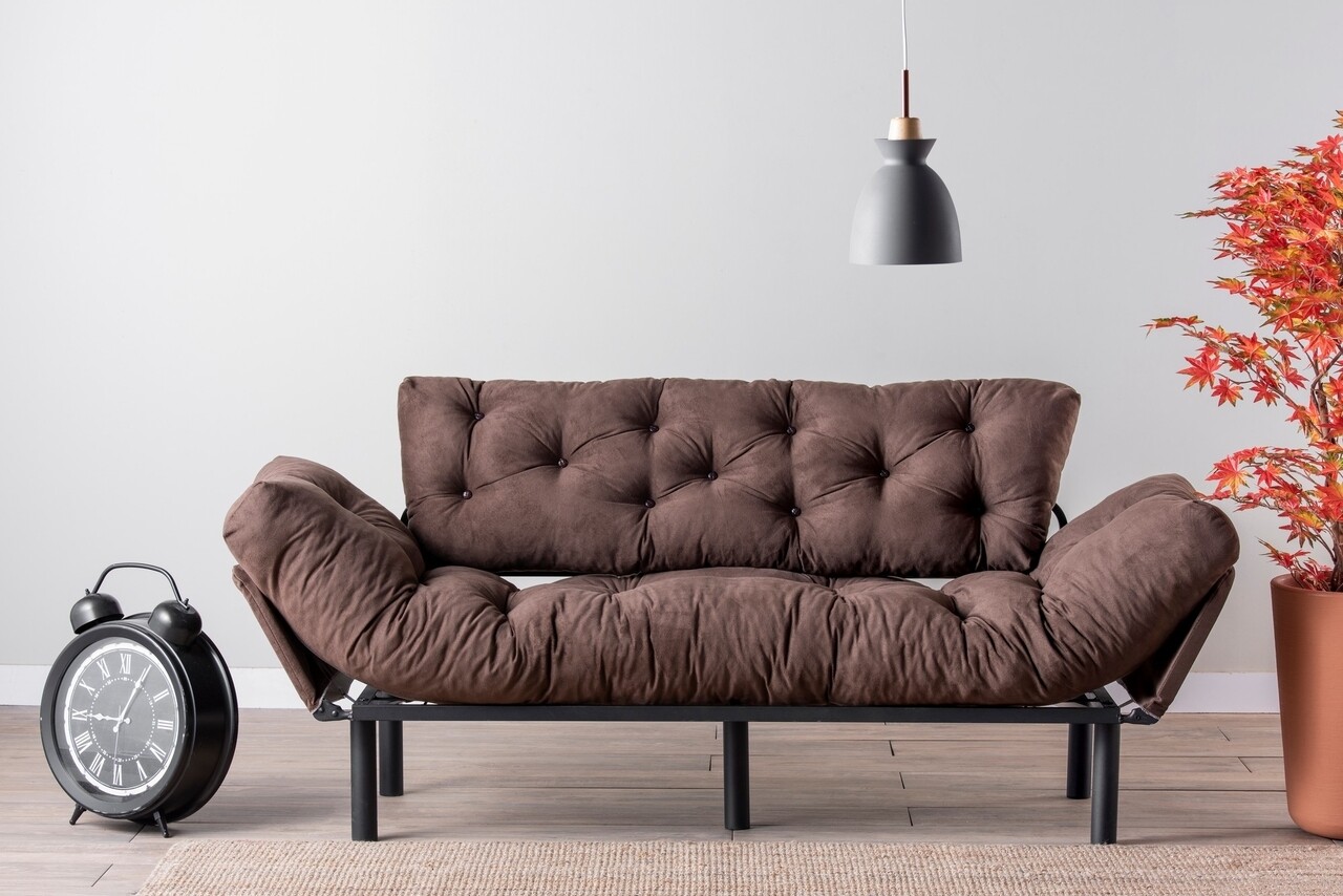 Nitta triple kihúzhatós kanapé, futon, 3 személyes, 225x70 cm, fém, barna