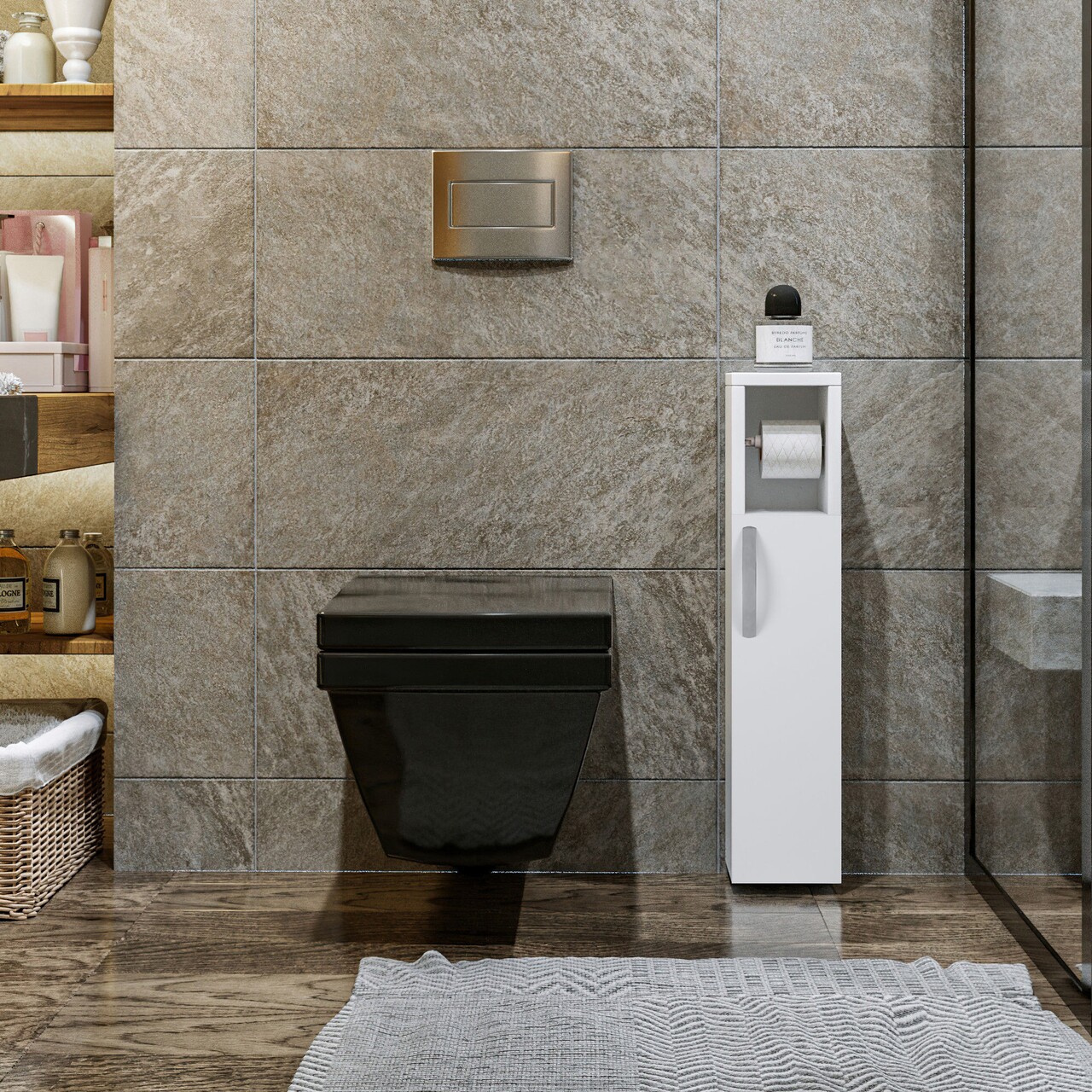 Star Fürdőszobai szekrény WC papírtartóval, Kalune Design, 15x12x65 cm, fehér
