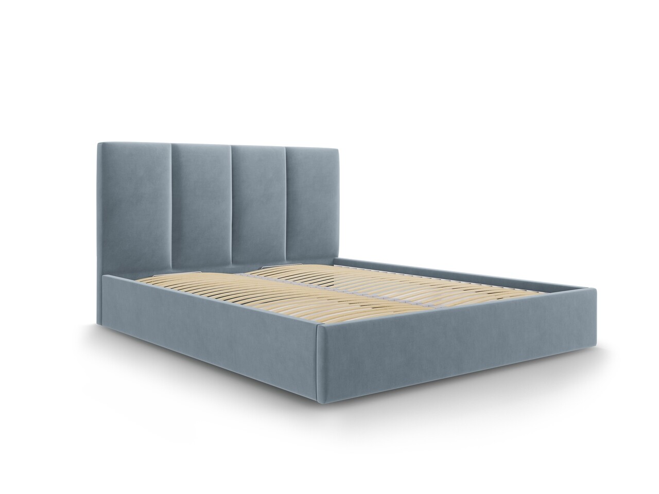 Kárpitozott ágy összecsukható matraccal és tároló dobozzal, Boróka, Mazzini Kanapé, 208x170x104 cm, bársony, kék