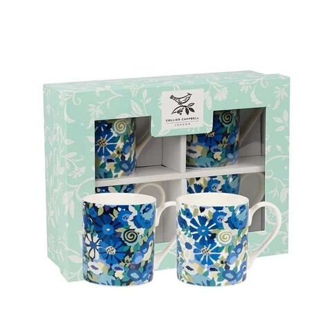 Set 4 cani in cutie cadou, Summertimes Blues, Churchill, portelan Fine China, 250 ml