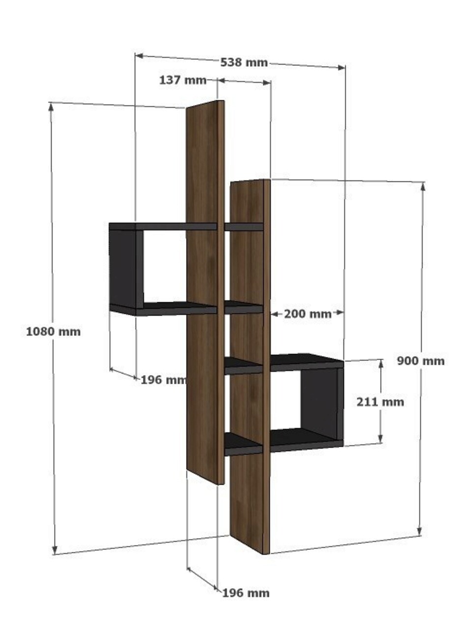 Emse Fali Polc, Asse Home, 53.8x19.6x108 Cm, Természetes/antracit