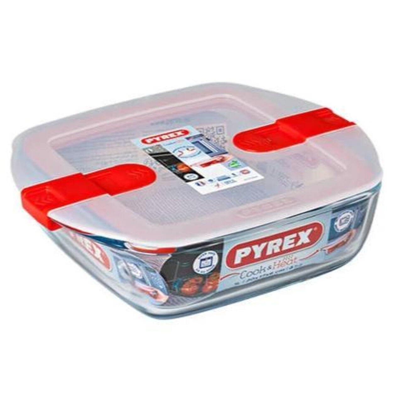 Négyzet Alakú Edény Fedéllel, Pyrex, Cook & Heat, 2,2 L, Hőálló üveg / Műanyag