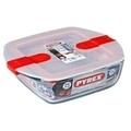 Négyzet alakú edény fedéllel, Pyrex, Cook & Heat, 2,2 L, hőálló üveg / műanyag