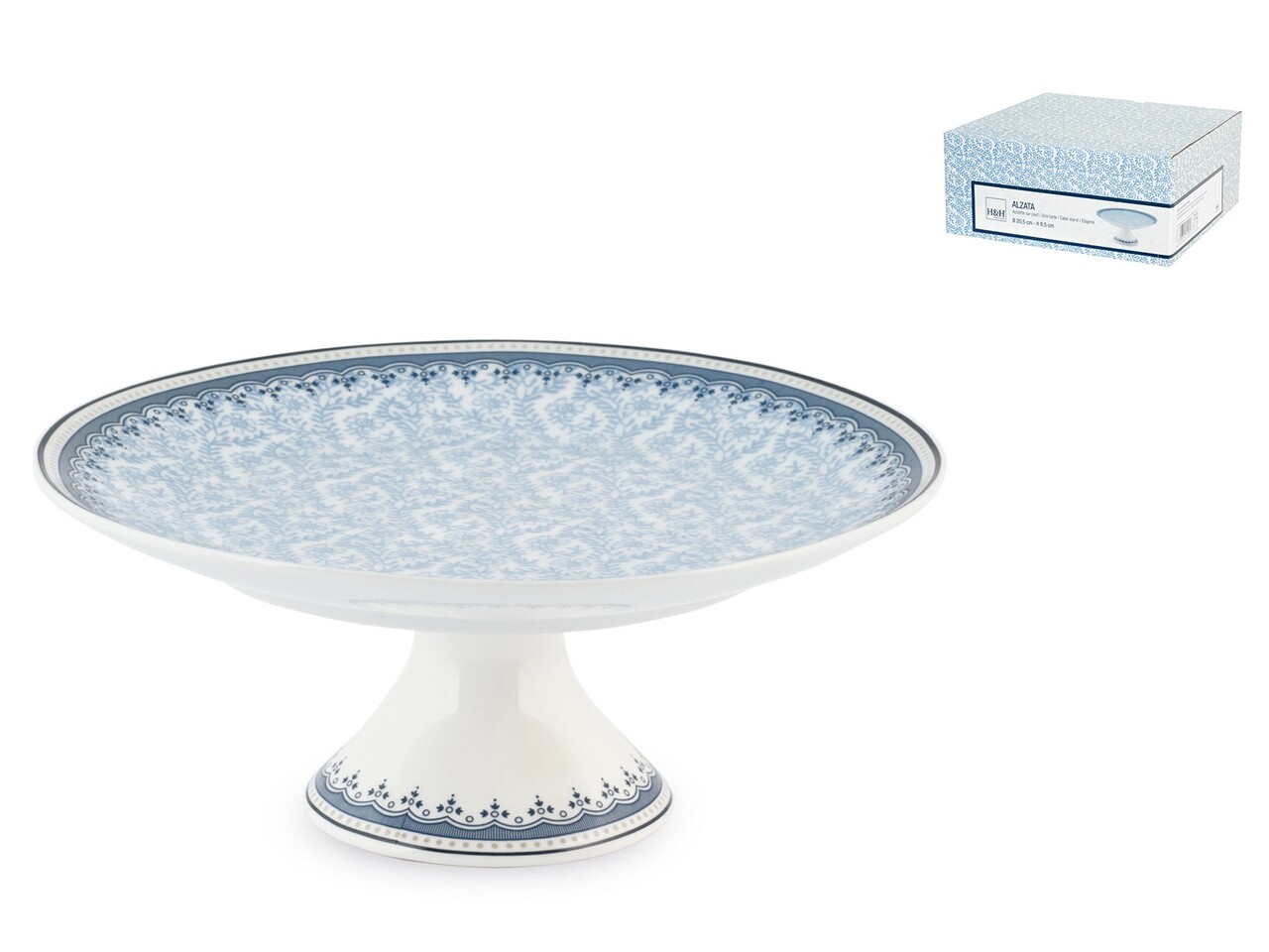 Blue Dream Sütemény szervírozó tál, H&H, Ø20 x 8.5 cm, porcelán, fehér