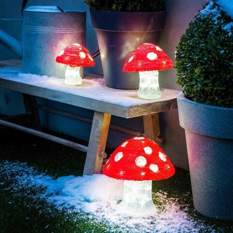 Mushrooms 3 db Kültéri fénydekoráció, Lumineo, 16/20/32 LED-el, piros/fehér