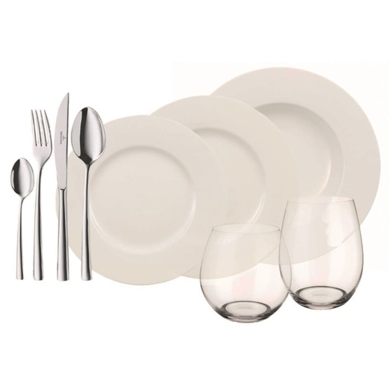 Asztali készlet 36 db, Villeroy & Boch, Wonderful World 4 Friends, porcelán, kristályüveg, rozsdamentes acél