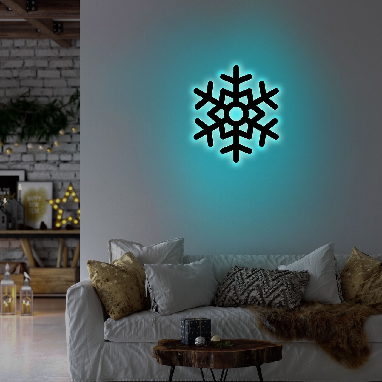 Snowflake 2 Fali lámpa, Neon Graph, 28x32 cm, kék