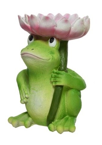 Frog w flower Kerti dekoráció, Decoris, 18.6x16.7x26.2 cm, poligyanta, rózsaszín