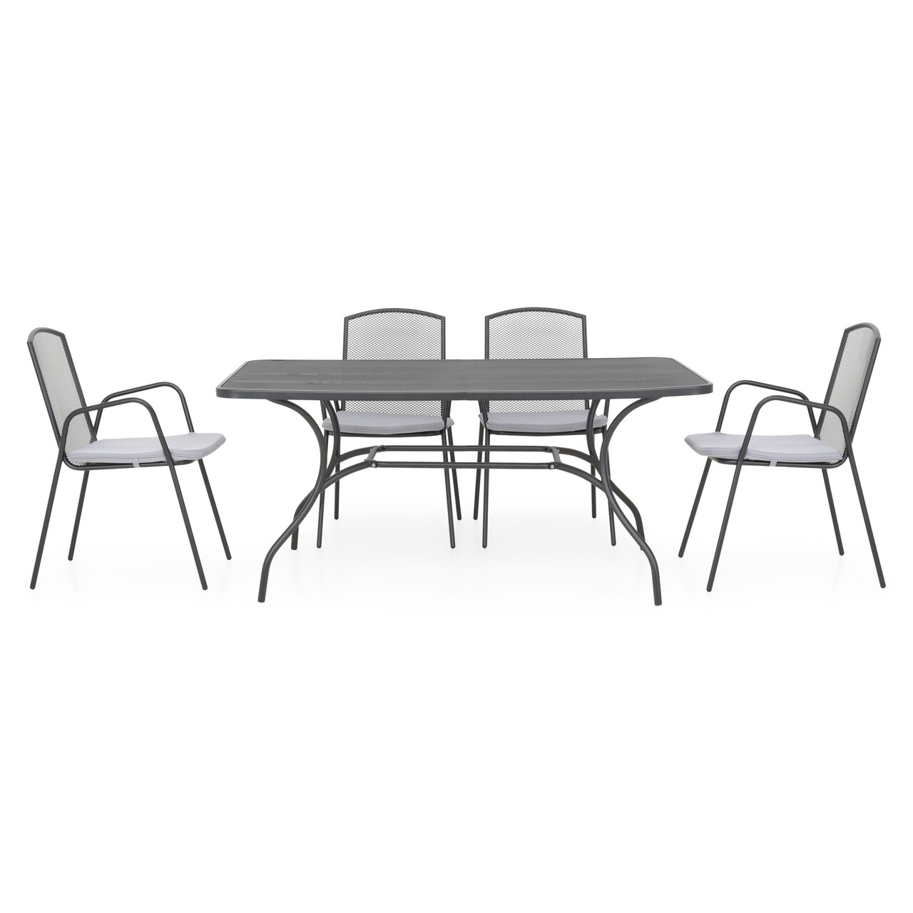 Berlin Kerti/terasz bútor szett 4 szék + asztal, acél, fekete/szürke