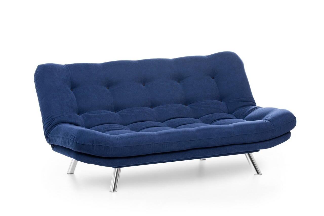 Misa Sofabed, Futon Kihúzható Kanapé, 3 Személyes, 198x128 Cm, Fém, Tengerkék