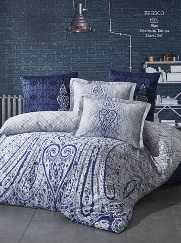 King Kétszemélyes ágynemű, 4 db, The Club Cotton, Fresco, ranforce pamut, 145 TC, fehér/kék