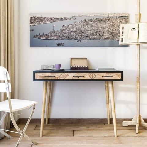 Milano Íróasztal, Kalune Design, 105x55x79 cm, antracit szürke/természetes