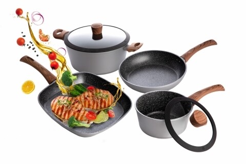 Set de gatit Majestic, Heinner Home, 6 piese, aluminiu turnat, gri