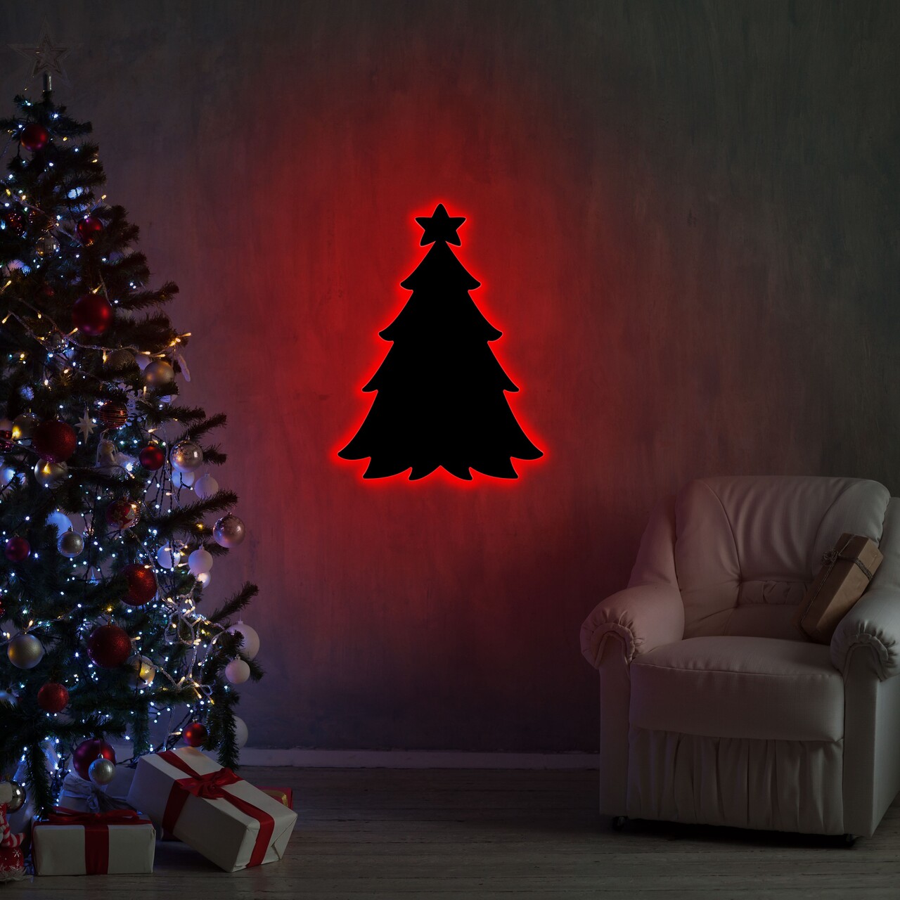 Christmas Pine 2 Fali lámpa, Neon Graph, 20x27 cm, piros