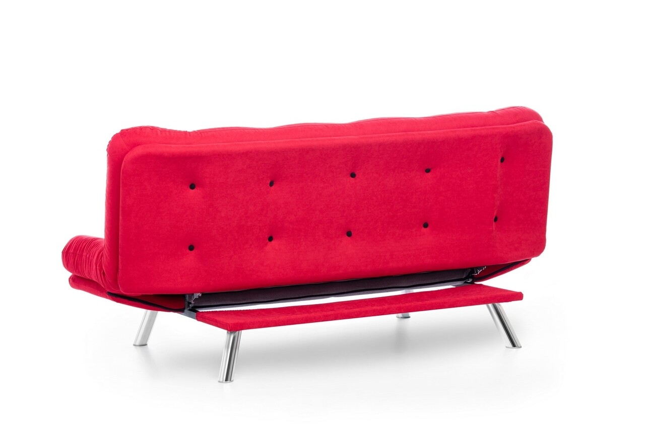 Misa Sofabed Kihúzható Kanapé, Futon, 3 Személyes, 198x128 Cm, Fém, Piros