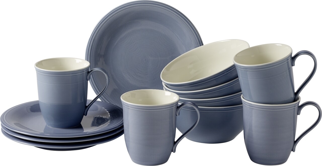 Reggeli szett 12 darab, mint a villeroy & boch, color loop horizon, prémium porcelán, kék