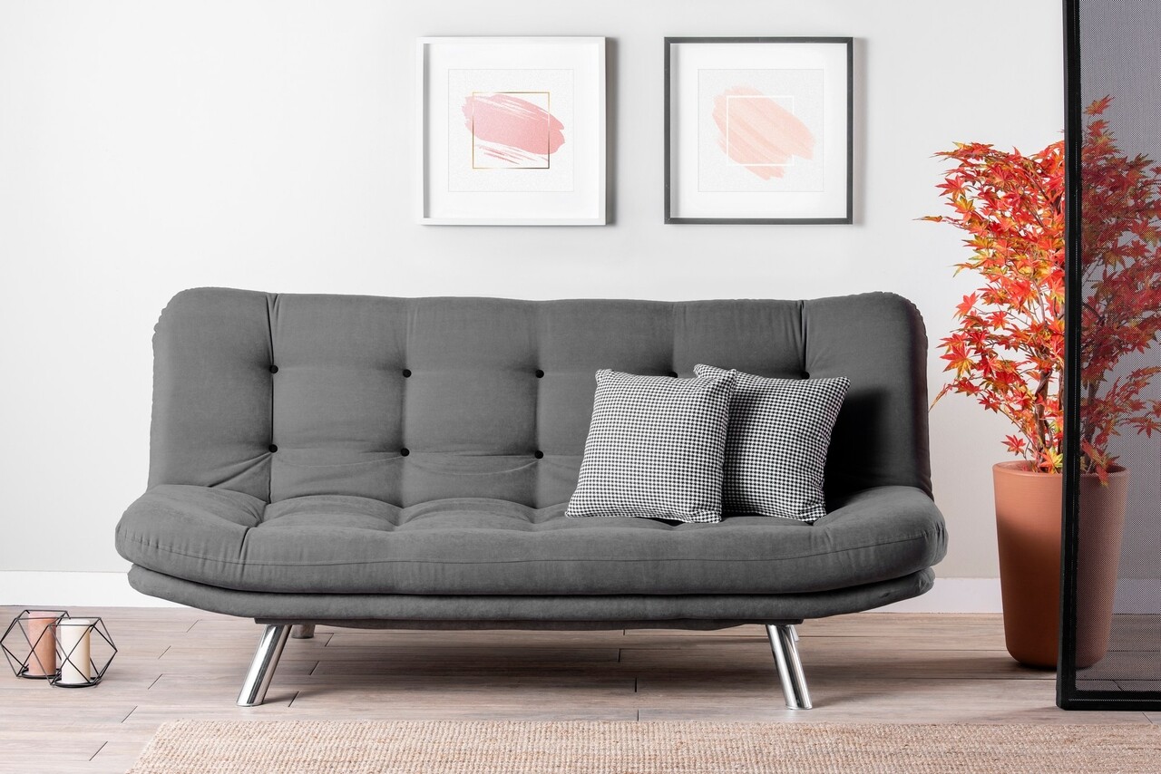Misa sofabed kihúzható kanapé, futon, 3 személyes, 198x128 cm, fém, szürke