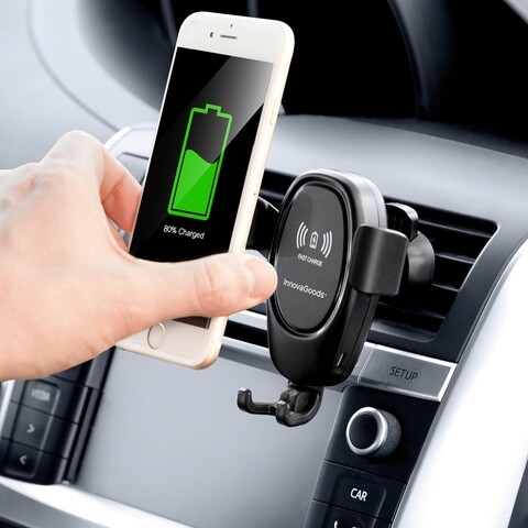 Vezeték nélküli autós töltő Wolder InnovaGoods telefonhoz, 9 x 10 cm, műanyag / gumi