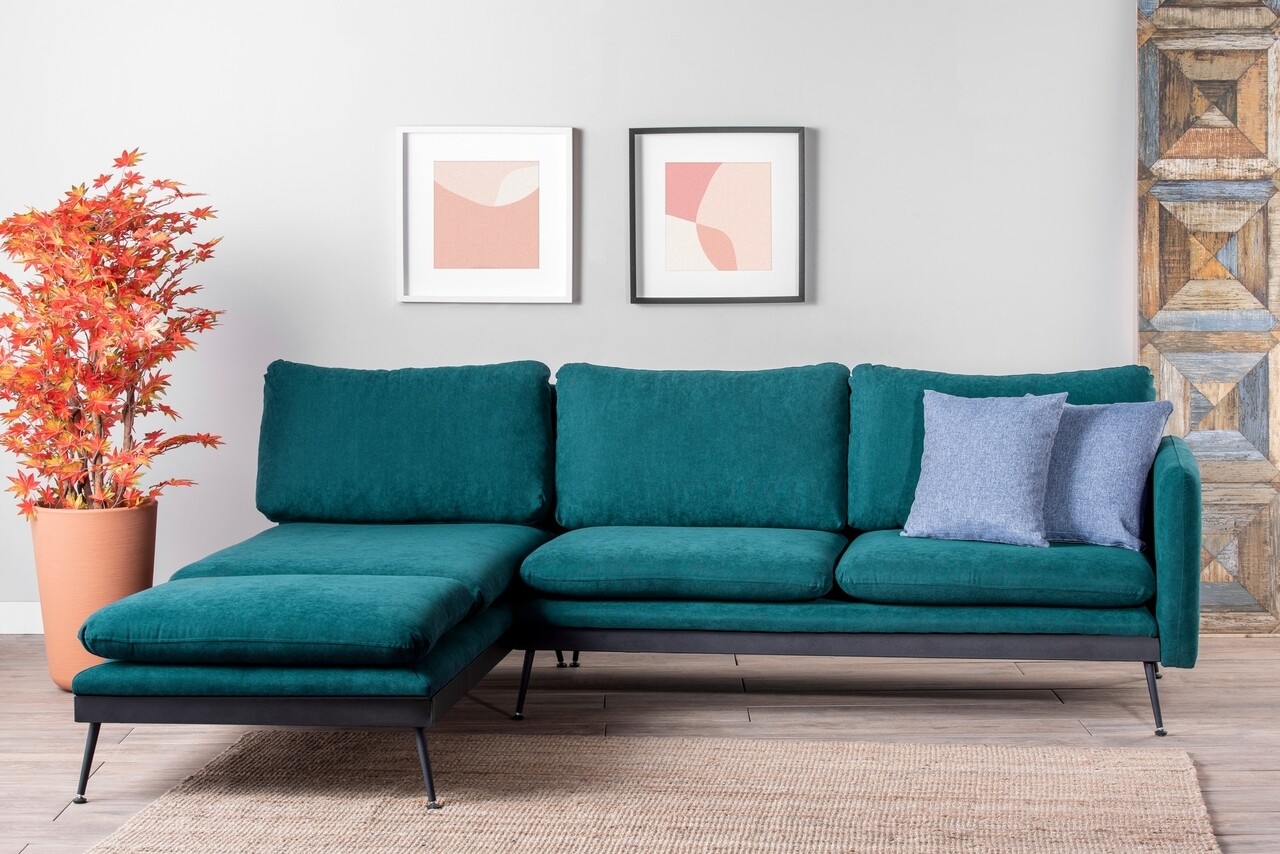 Reya corner sarokkanapé, futon, 275x190x90 cm, fém, zöld
