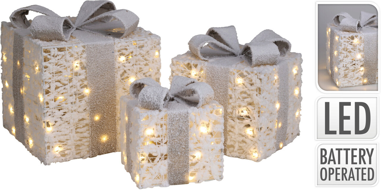Giftbox 3 db Fénydekoráció, 15cm/20 cm/30 cm, rotáng, aranyszín