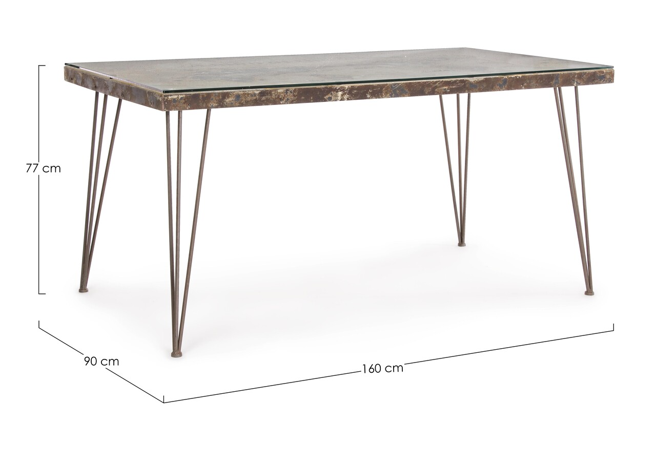 Atlantide Asztal, Bizzotto, 160 X 90 X 77 Cm, Acél/üveg