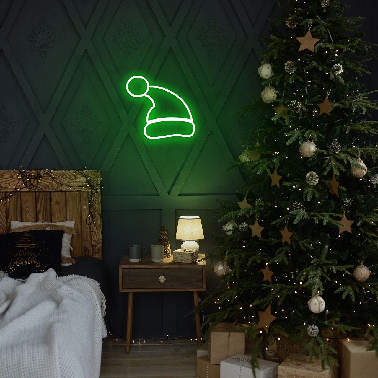Santa Claus Fali lámpa, Neon Graph, 28x26x2 cm, zöld