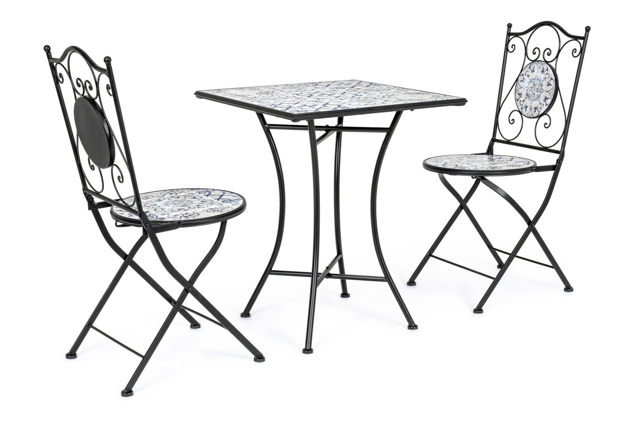 Erice square kerti asztal és 2 szék, bizzotto, acél/kerámia
