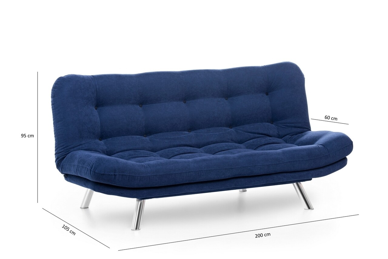 Misa Sofabed, Futon Kihúzható Kanapé, 3 Személyes, 198x128 Cm, Fém, Tengerkék