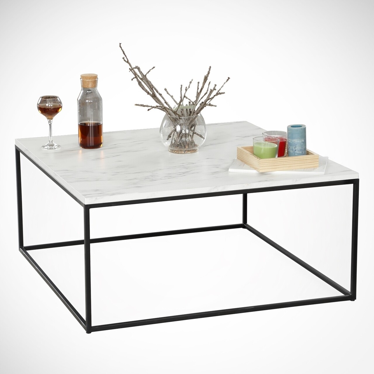 Poly Marmo Kávézóasztal, Comforty, 75x75x43 cm, fehér, fekete