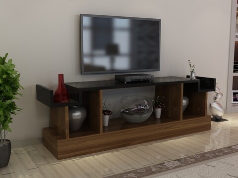 CAKIL TV Komód, Gauge Concept, 127x30x48 cm, PAL, mogyoró/fekete