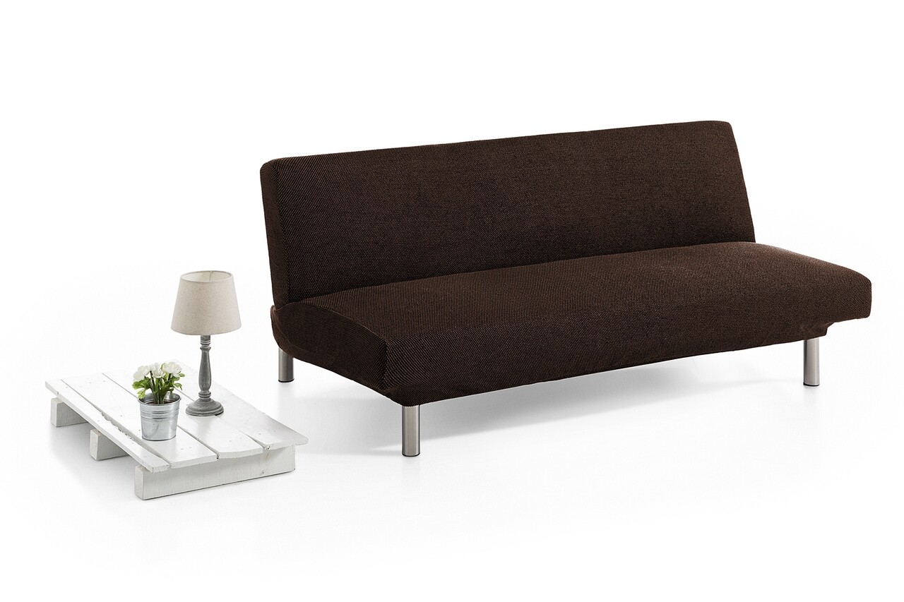 Belmarti rugalmas kanapéhuzat, viena, click-clack, 3 személyes, jacquard anyag, barna
