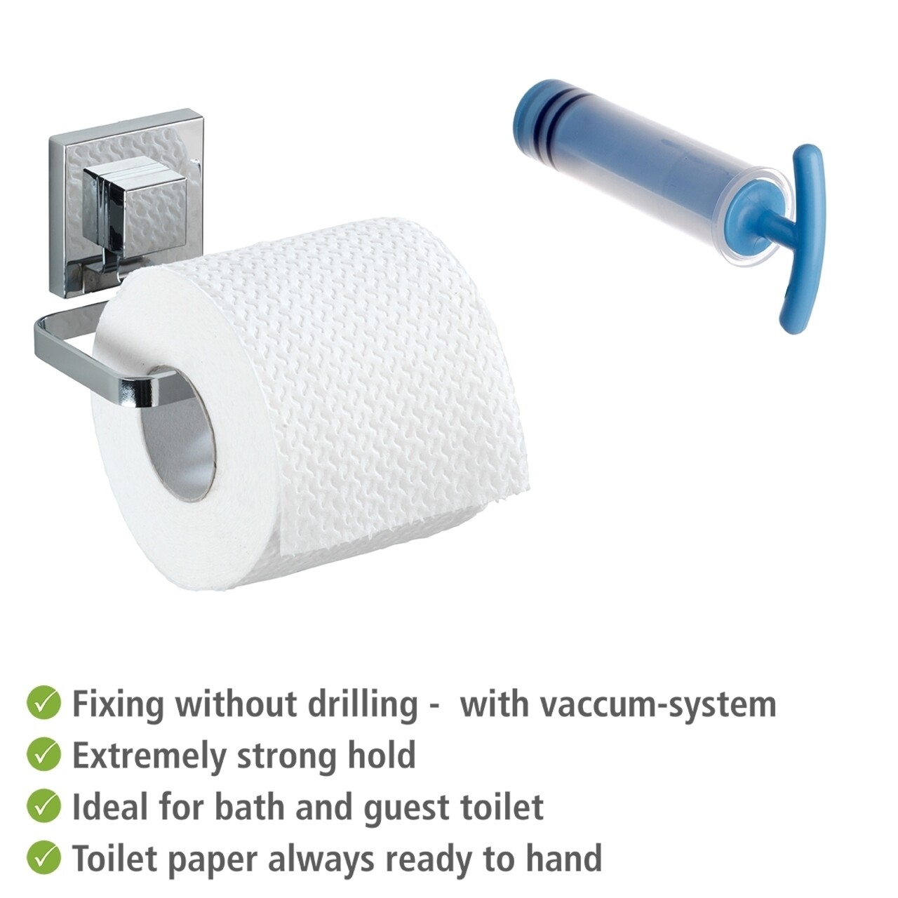 WC-papír Tartó, Wenko, Quadro Vacuum-Loc®, 14 X 6 X 11 Cm, Rozsdamentes Acél / Műanyag