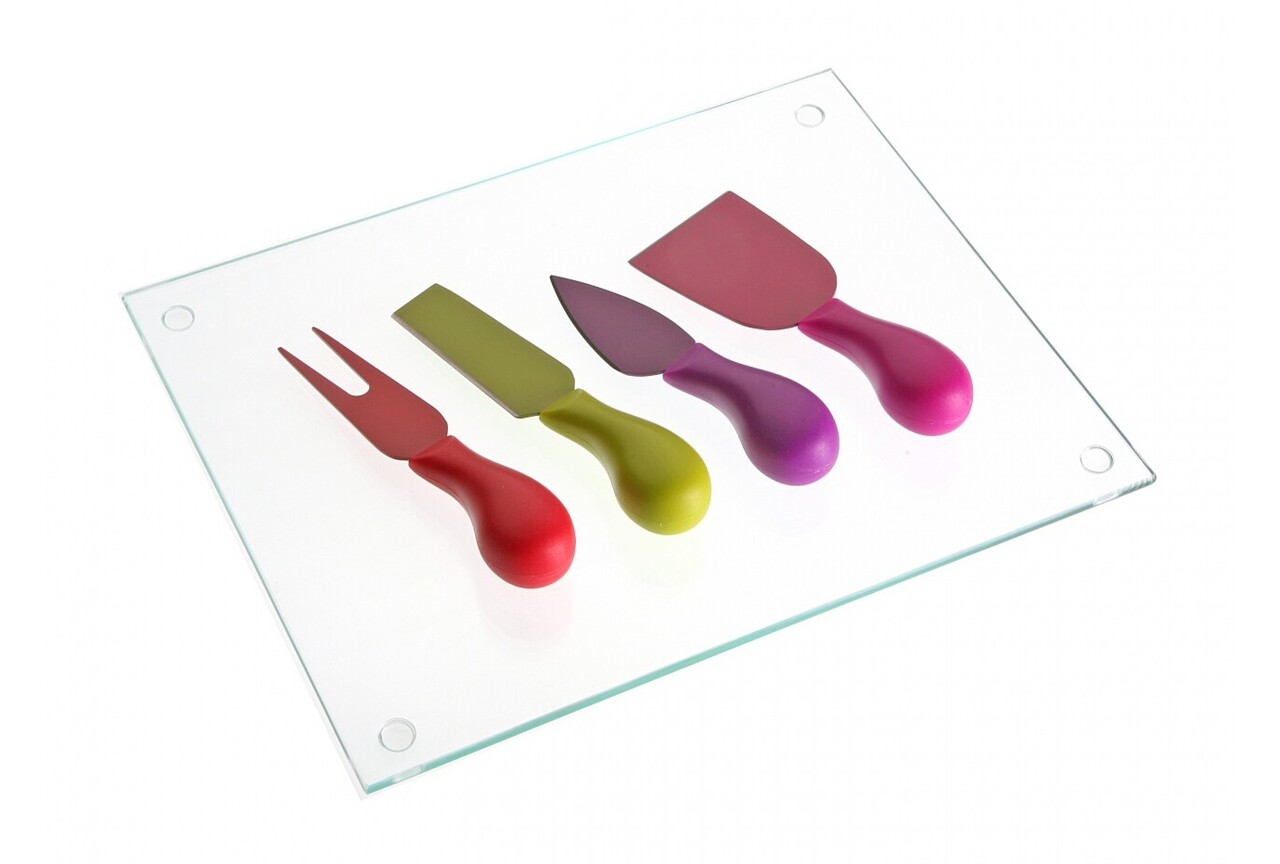 4 db kés és sajttartó készlet, Versa, 20 x 26 x 5 cm, sokszínű