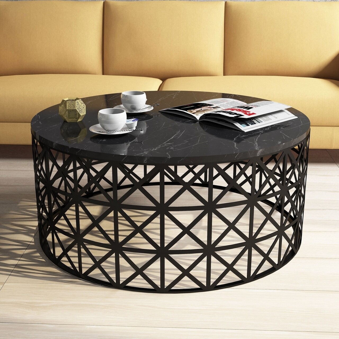 Selin Black Dohányzóasztal, Hommy Craft, 90x90x38 cm, fekete
