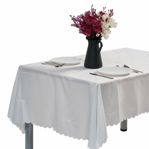 Jacquard Flowers Jacquard asztalterítő, Heinner Home, 140 x 240 cm, 100% poliészter, fehér
