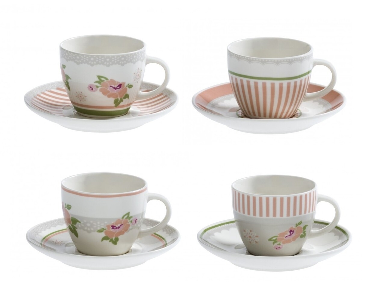 4 Db-os Csésze Kávés Tányérral, Nonna Rosa S, Brandani, 90 Ml, Porcelán