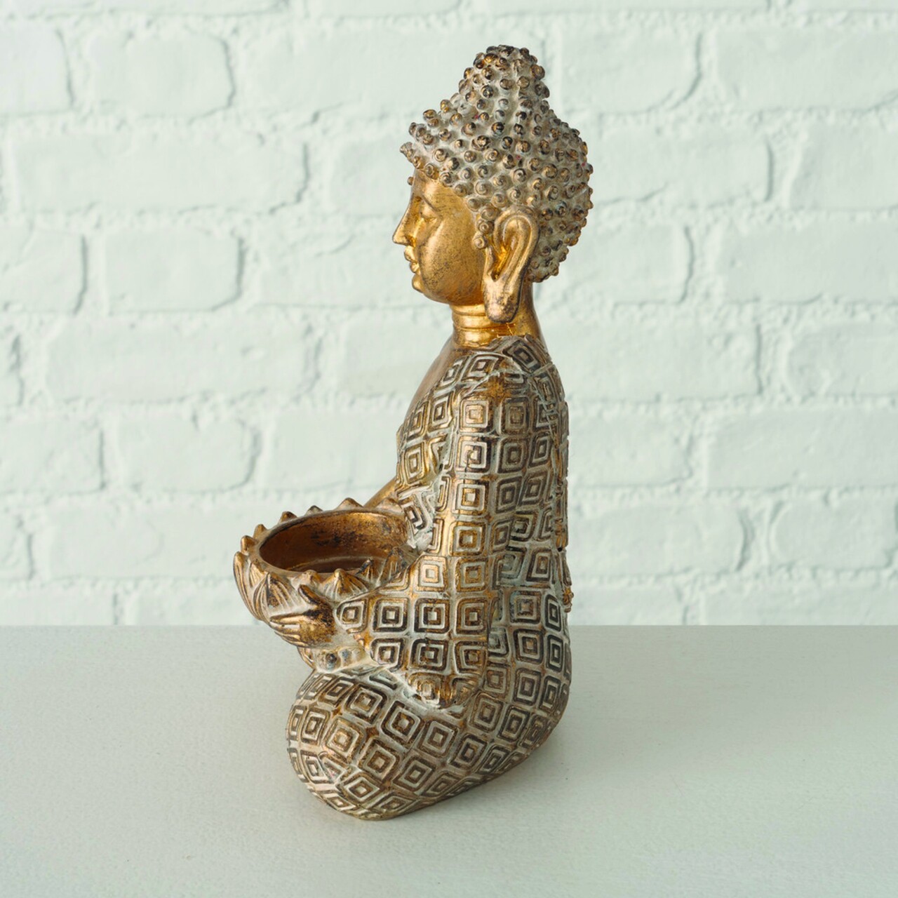 Buddha Makia V2 Gyertyatartó, Boltze, 14x10x21 Cm, Poligyanta